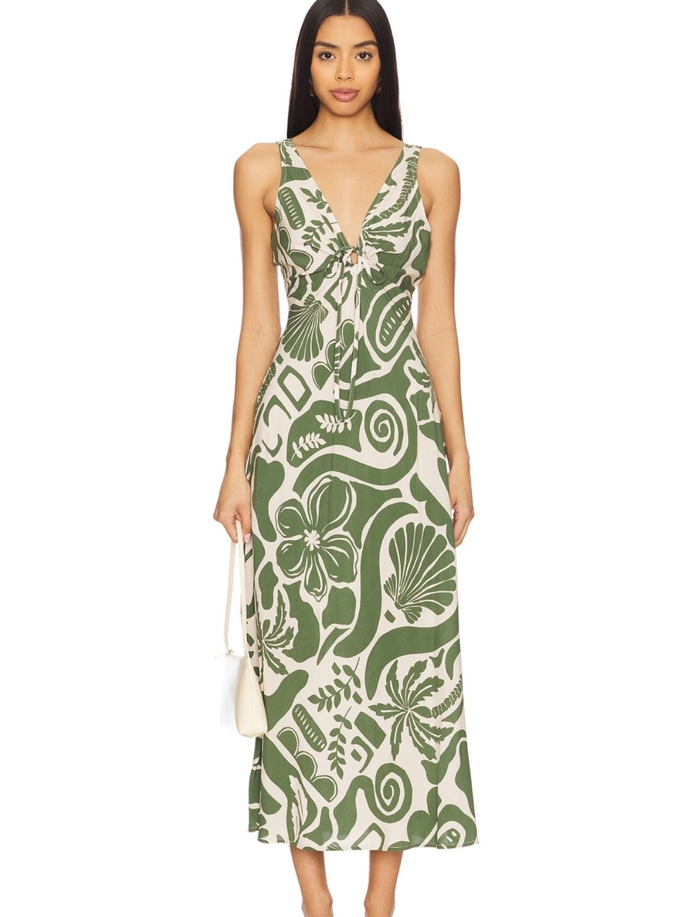 MINKPINK Olive Green and Cream Printed Maxi Dress